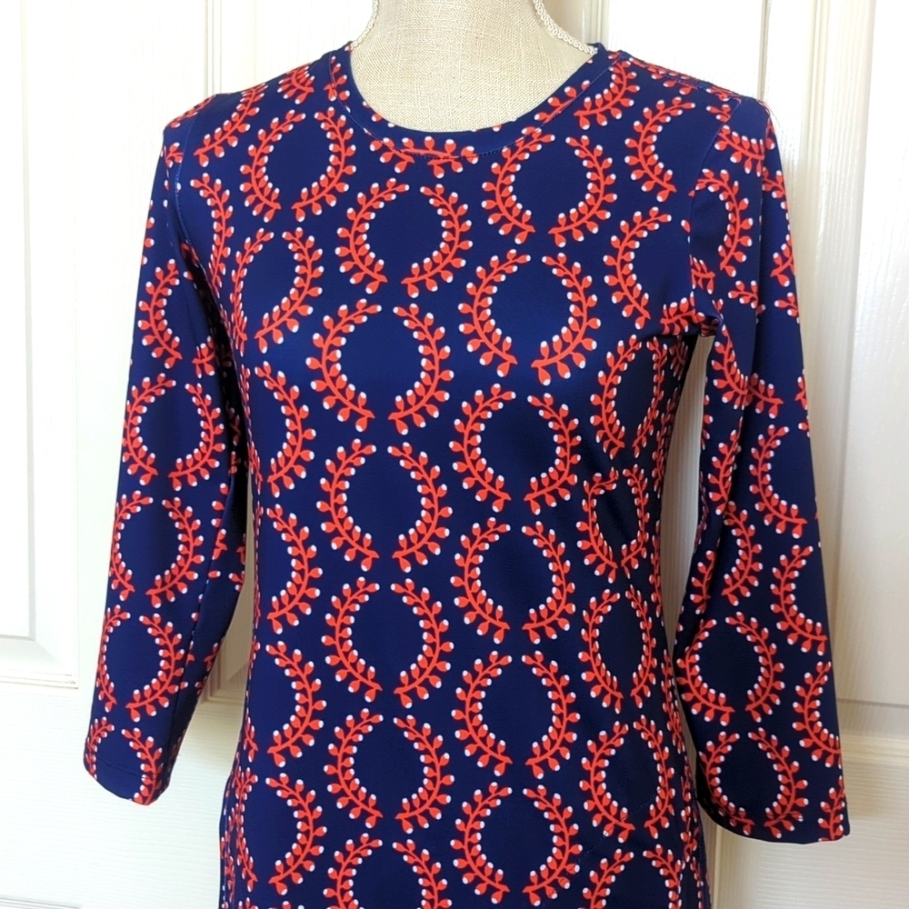 Lesley Evers Blue and Red Longsleeve Patterned Dress - Picture 2 of 7